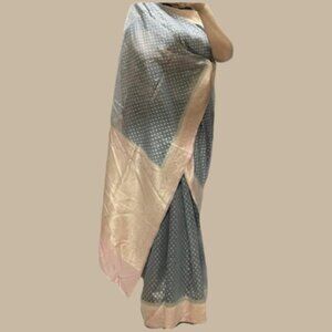 Grey Pink Banarasi Silk Blend Saree party indian wedding cocktail reception
